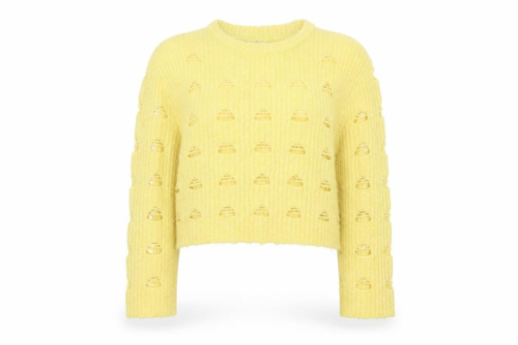 Front view of Monki Women Yellow Open-Knit jumper, size L
