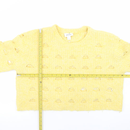 Monki Women Yellow Open-Knit Pullover Jumper Size L