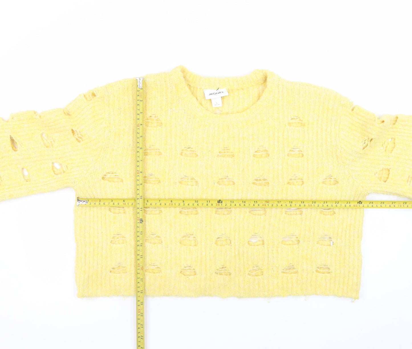 Monki Women Yellow Open-Knit Pullover Jumper Size L