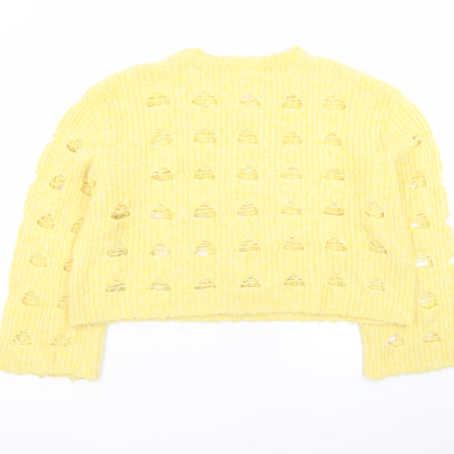 Monki Women Yellow Open-Knit Pullover Jumper Size L