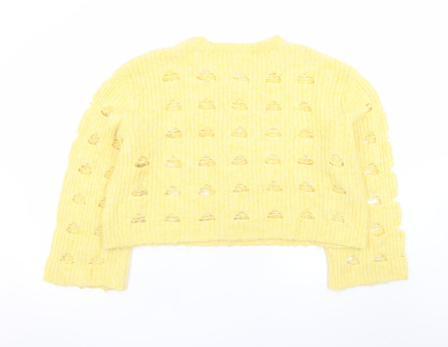 Monki Women Yellow Open-Knit Pullover Jumper Size L