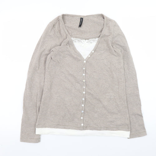 Marks and Spencer Womens Beige Striped Button-Up Top UK 12