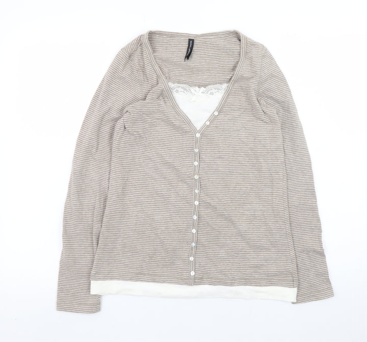 Marks and Spencer Womens Beige Striped Button-Up Top UK 12