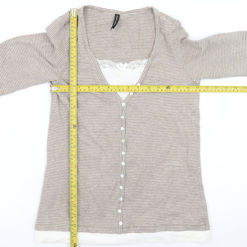 Marks and Spencer Womens Beige Striped Button-Up Top UK 12