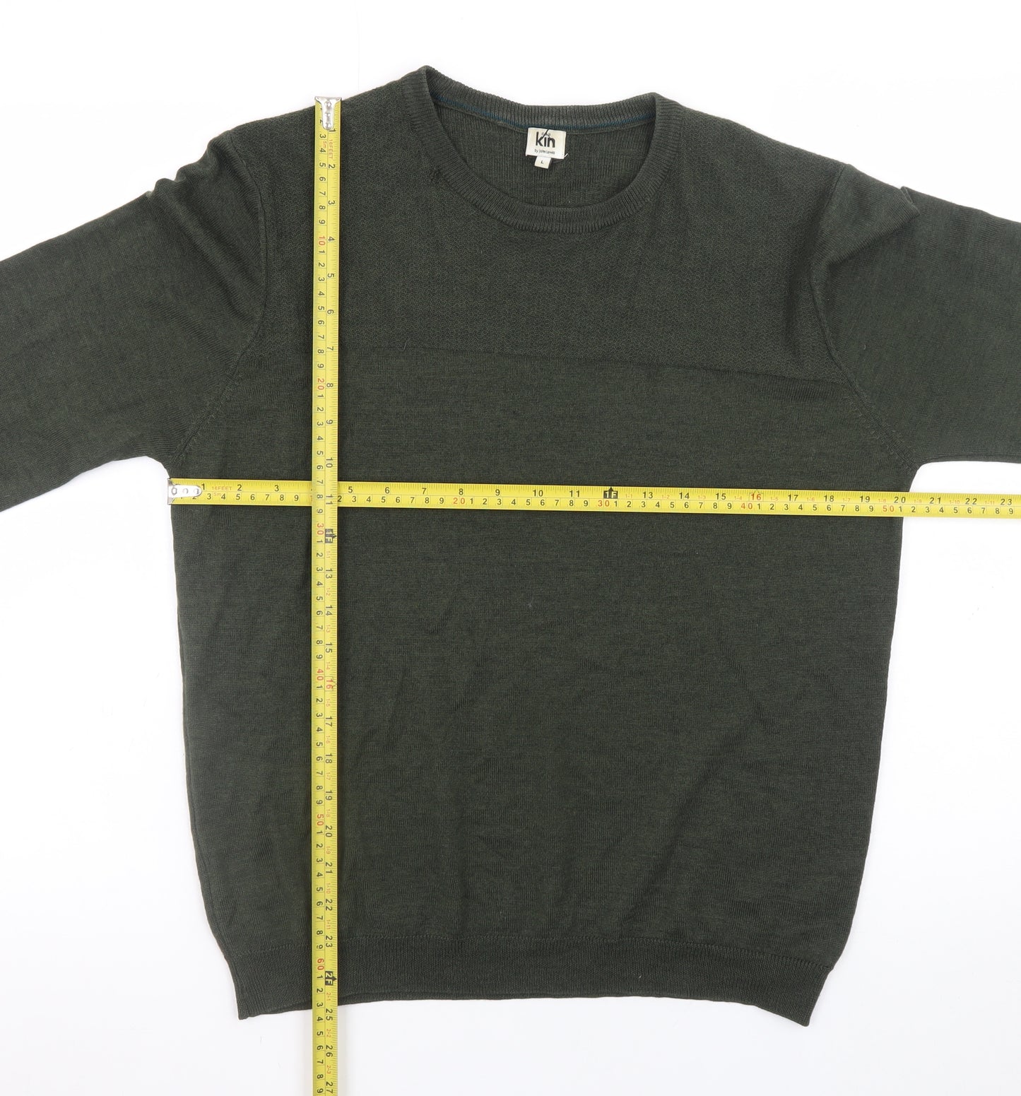 Kin by John Lewis Men’s Green Wool Crew Neck Pullover Jumper L