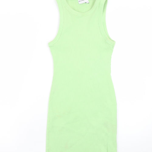 Bershka Women's Green Ribbed Cotton Tank Dress Size 10