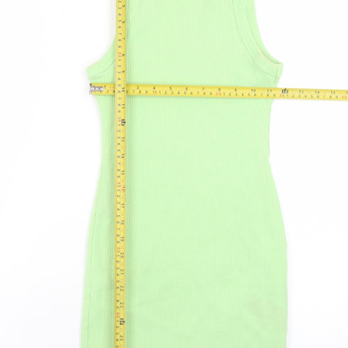 Bershka Women's Green Ribbed Cotton Tank Dress Size 10