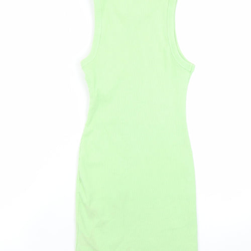 Bershka Women's Green Ribbed Cotton Tank Dress Size 10