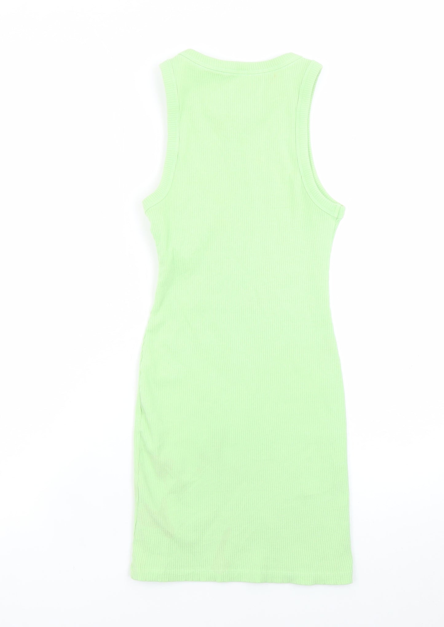 Bershka Women's Green Ribbed Cotton Tank Dress Size 10