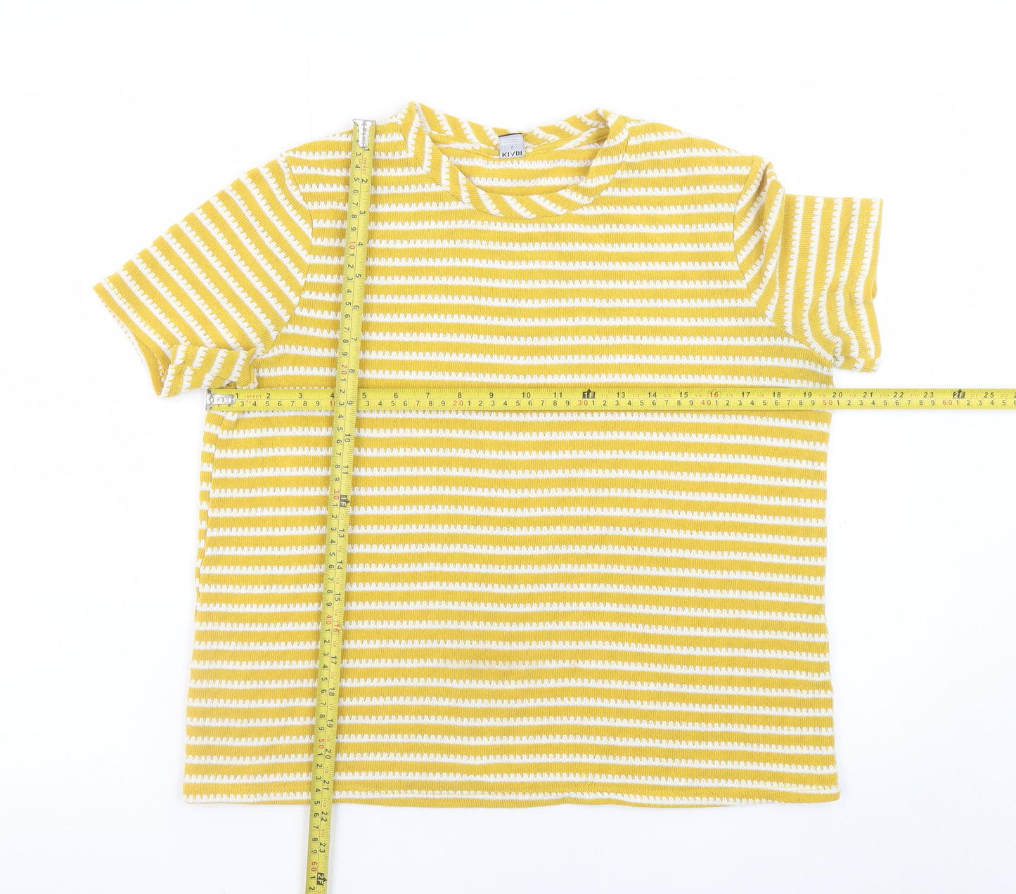 Kiabi Women’s Yellow Striped Short Sleeve Cotton T-Shirt Size 8