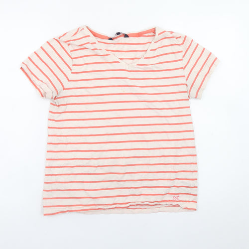 Crew Clothing Company Women's Pink Striped V-Neck Cotton T-Shirt Size 12