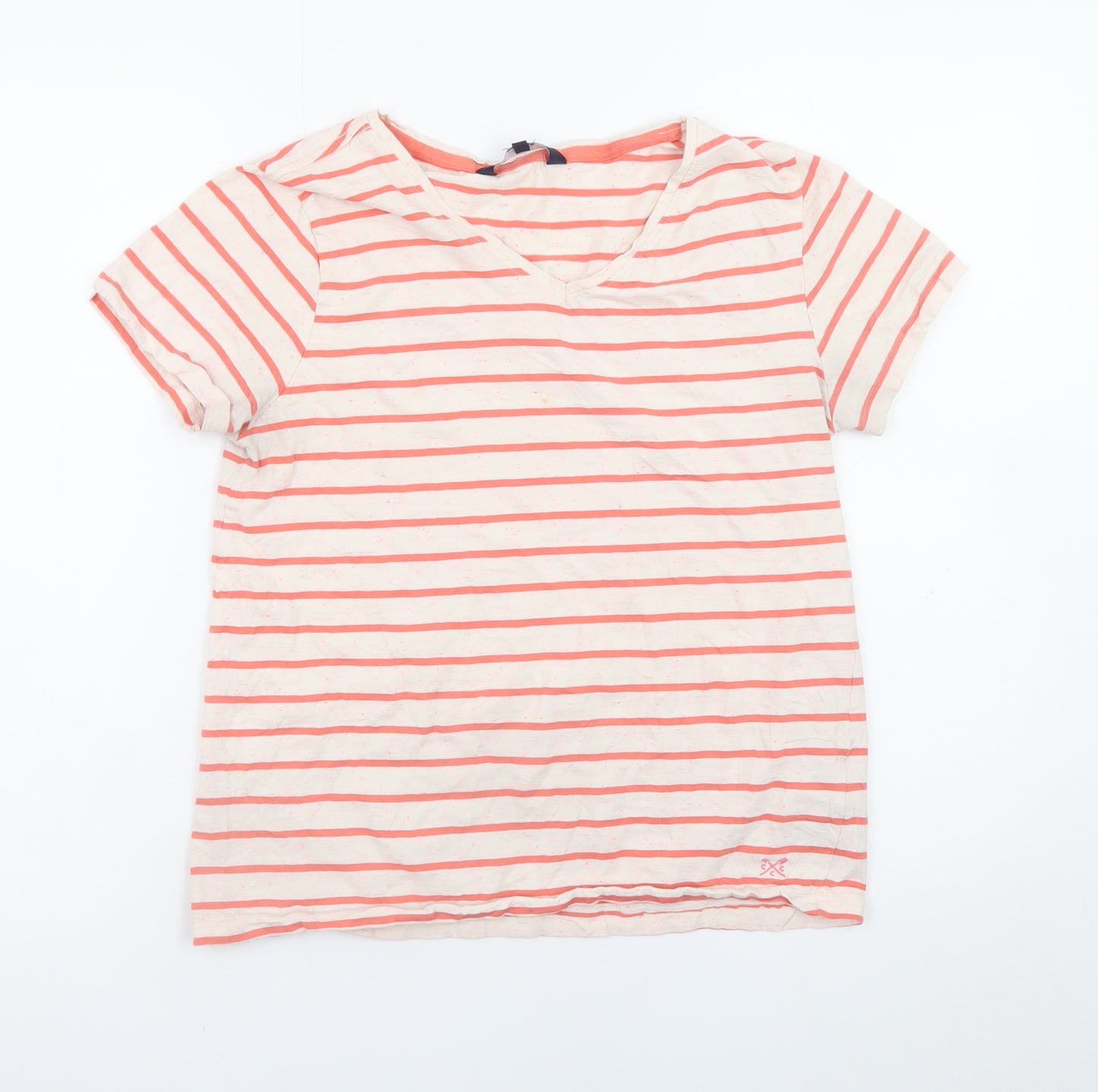 Crew Clothing Company Women's Pink Striped V-Neck Cotton T-Shirt Size 12