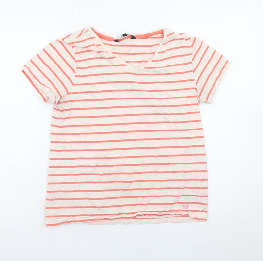 Crew Clothing Company Women's Pink Striped V-Neck Cotton T-Shirt Size 12