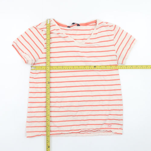 Crew Clothing Company Women's Pink Striped V-Neck Cotton T-Shirt Size 12