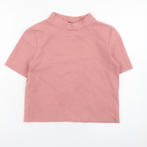 Zara Women Pink High Neck Cropped Ribbed T-Shirt Size S
