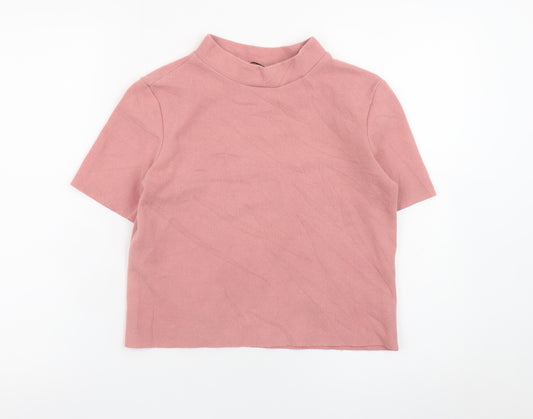 Zara Women Pink High Neck Cropped Ribbed T-Shirt Size S