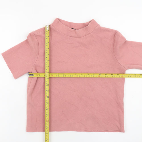 Zara Women Pink High Neck Cropped Ribbed T-Shirt Size S