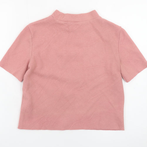 Zara Women Pink High Neck Cropped Ribbed T-Shirt Size S
