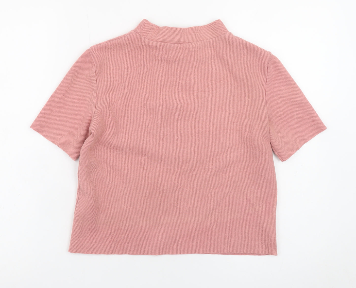 Zara Women Pink High Neck Cropped Ribbed T-Shirt Size S