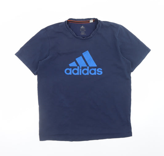 Adidas Men’s Blue Large Logo Graphic Sports T-Shirt