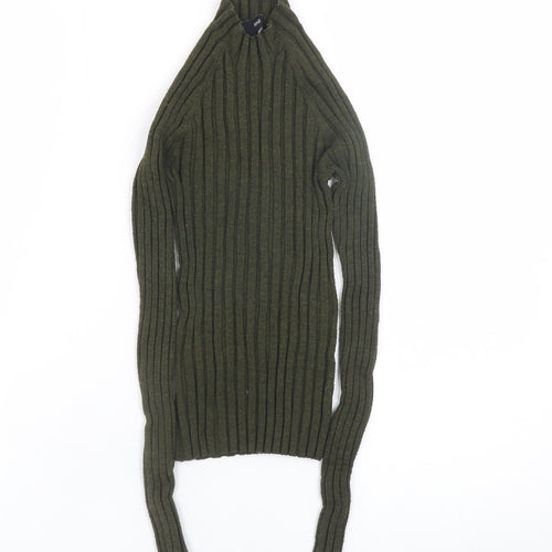 MNG Women's Green Ribbed Knit Long Sleeve Mock Neck Top Size S
