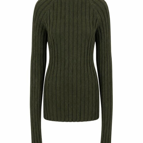 MNG Women's Green Ribbed Knit Long Sleeve Mock Neck Top Size S