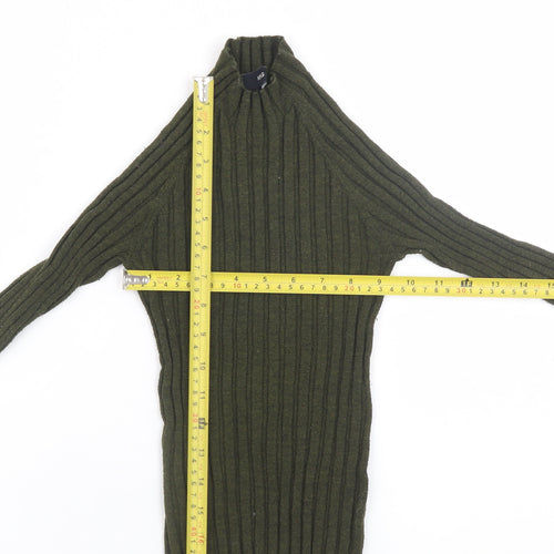 MNG Women's Green Ribbed Knit Long Sleeve Mock Neck Top Size S