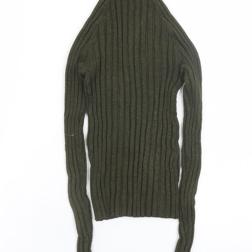 MNG Women's Green Ribbed Knit Long Sleeve Mock Neck Top Size S