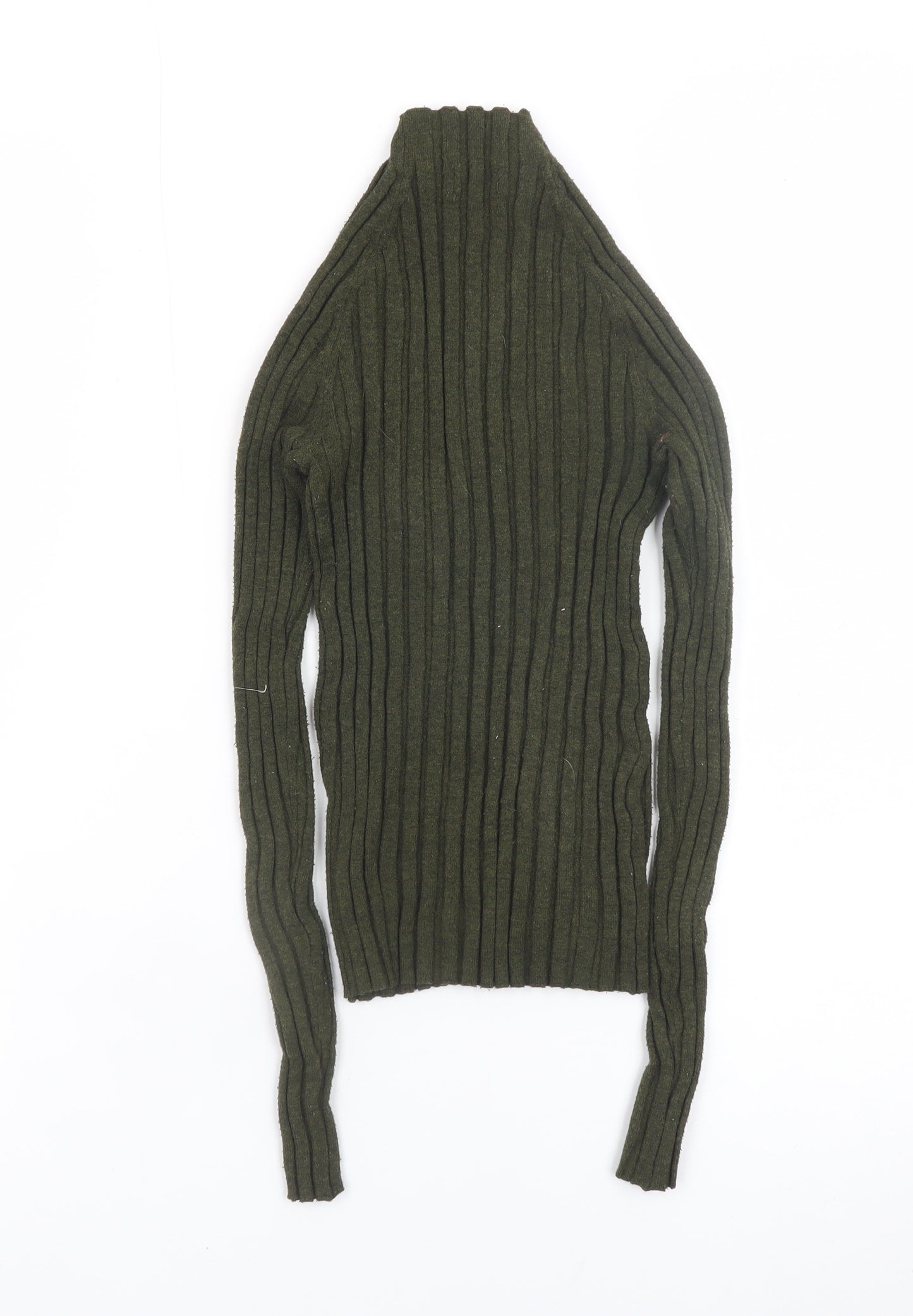 MNG Women's Green Ribbed Knit Long Sleeve Mock Neck Top Size S