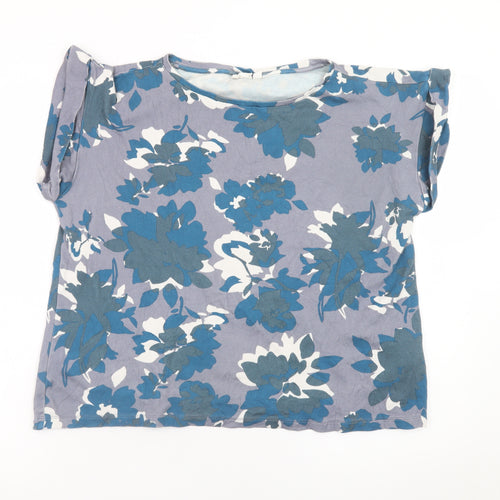Celtic & Co. Womens Blue Floral Short Sleeve Cotton T-Shirt UK 10