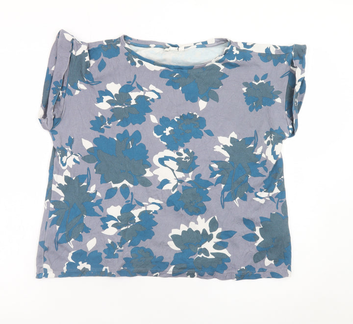 Celtic & Co. Womens Blue Floral Short Sleeve Cotton T-Shirt UK 10