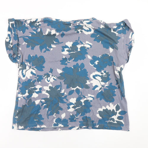 Celtic & Co. Womens Blue Floral Short Sleeve Cotton T-Shirt UK 10