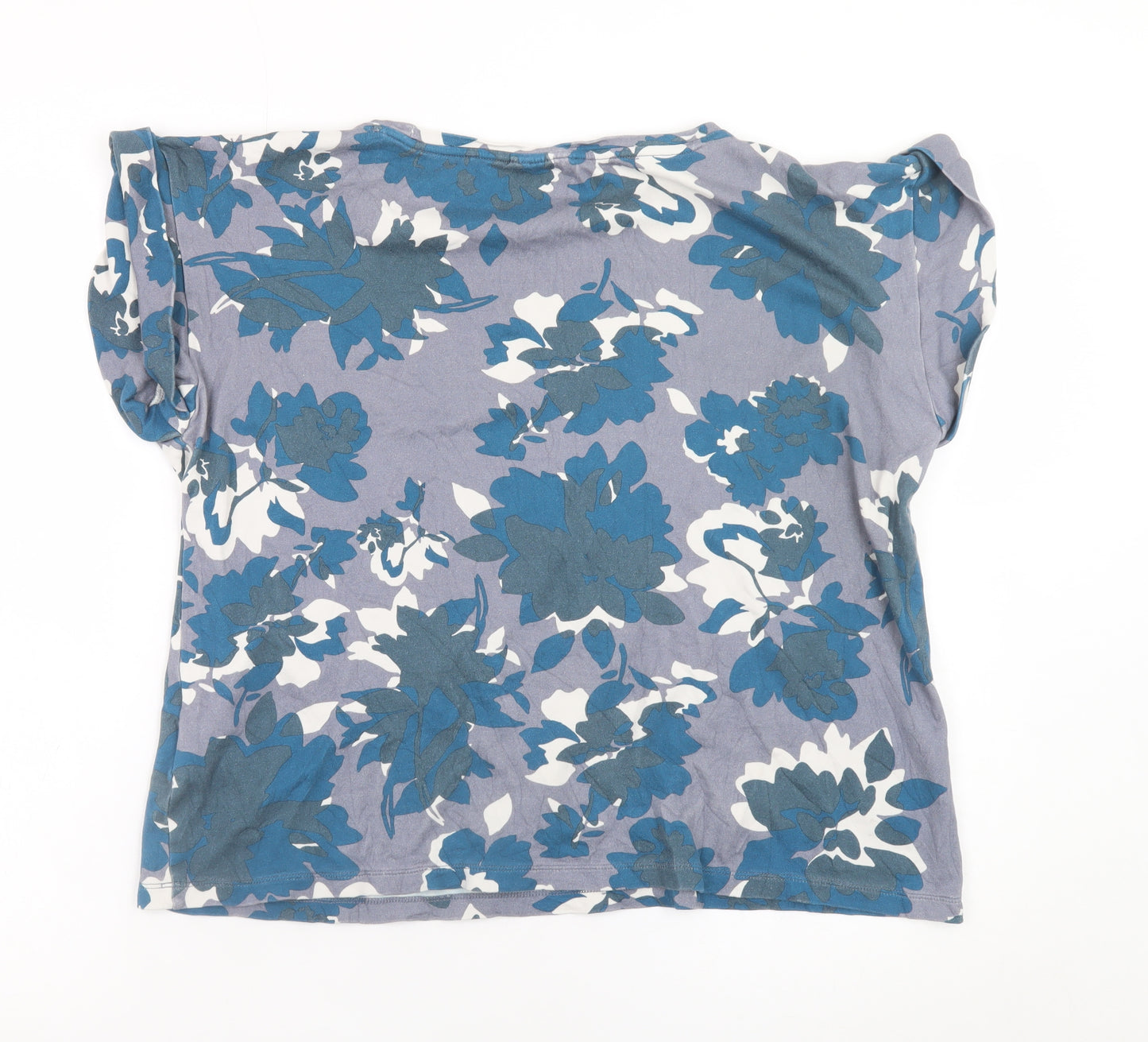Celtic & Co. Womens Blue Floral Short Sleeve Cotton T-Shirt UK 10
