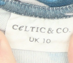 Celtic & Co. Womens Blue Floral Short Sleeve Cotton T-Shirt UK 10