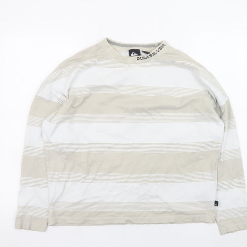 Quiksilver Men’s Beige Striped Long Sleeve Cotton T-Shirt Size S