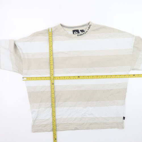 Quiksilver Men’s Beige Striped Long Sleeve Cotton T-Shirt Size S