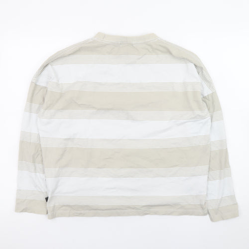 Quiksilver Men’s Beige Striped Long Sleeve Cotton T-Shirt Size S