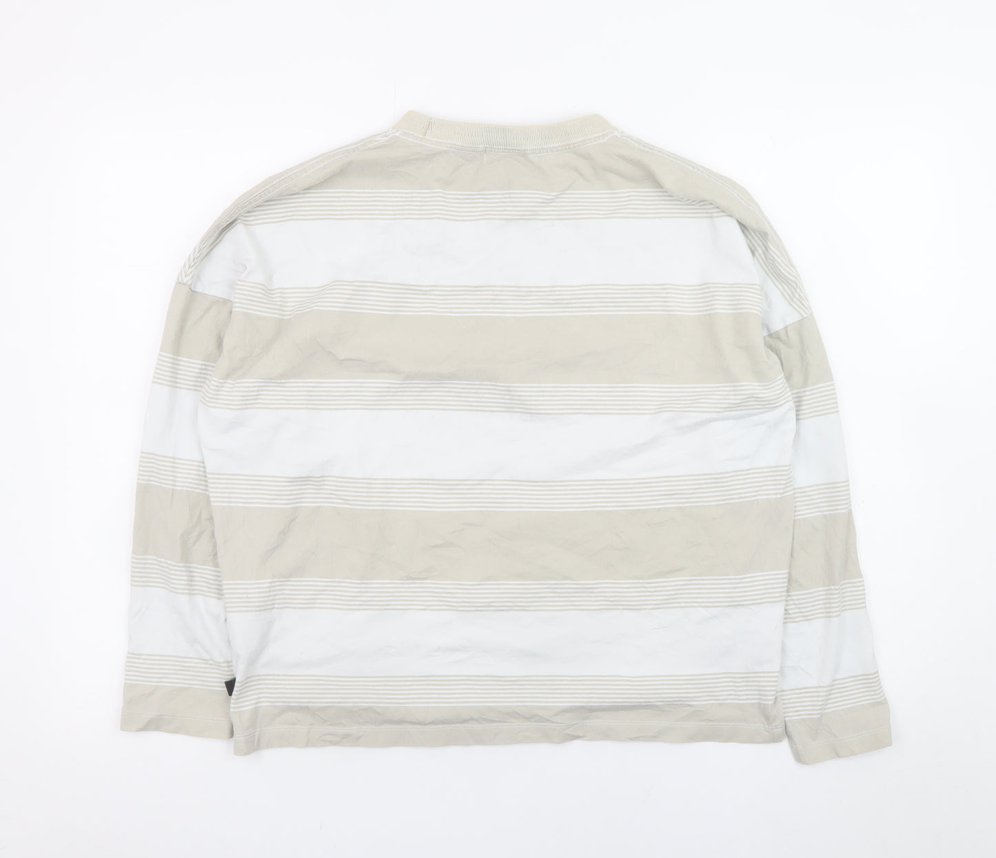 Quiksilver Men’s Beige Striped Long Sleeve Cotton T-Shirt Size S