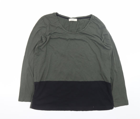 Oasis Women’s Green Colourblock Long Sleeve Cotton Modal T-Shirt Size 12