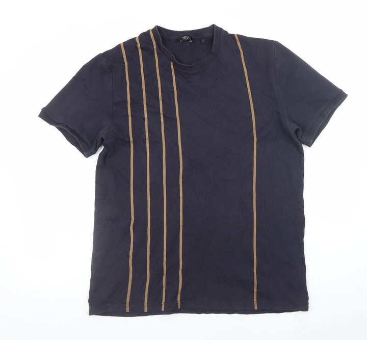 Next Men's Blue Striped Cotton T-Shirt Size L Short Sleeve