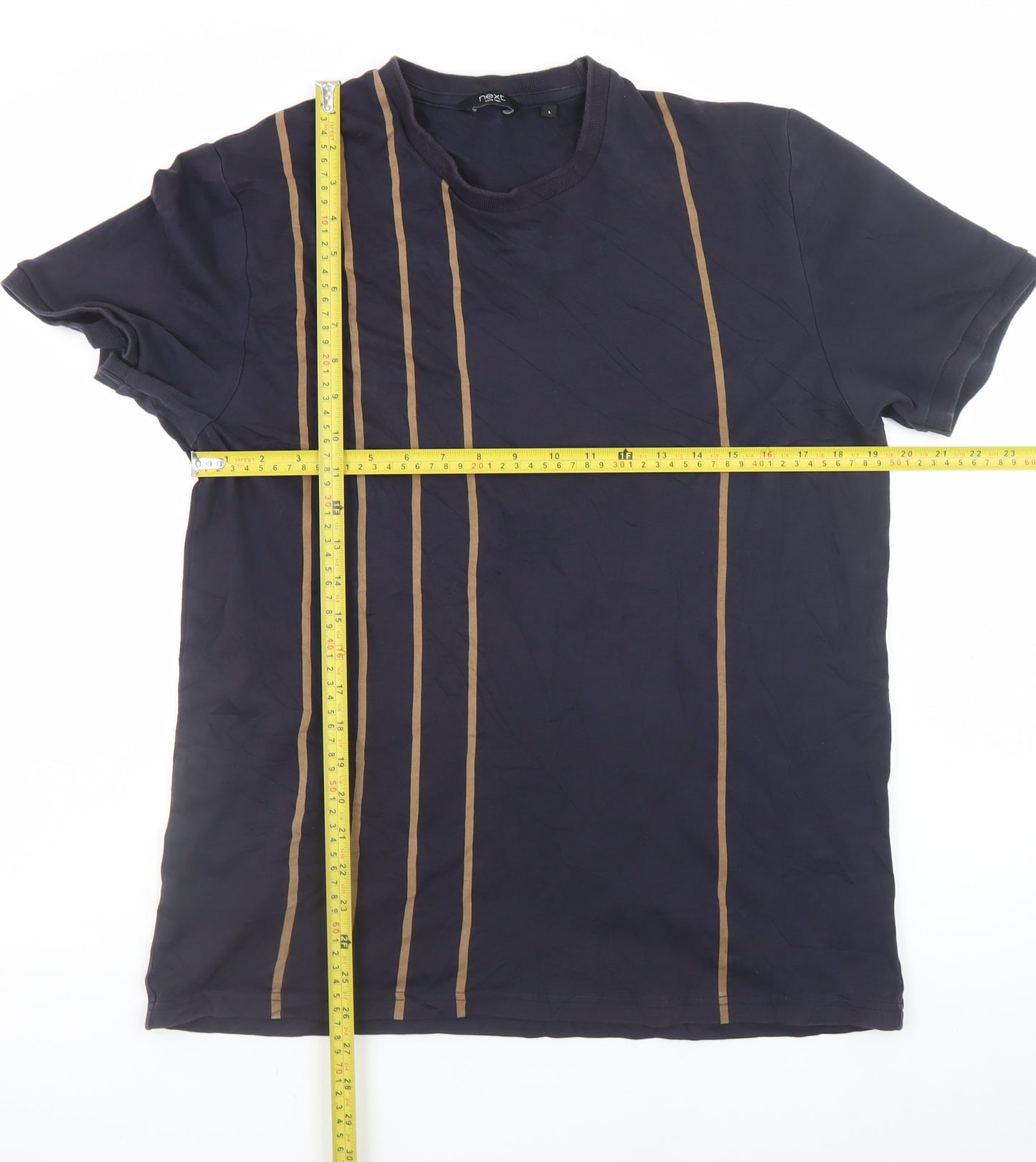 Next Men's Blue Striped Cotton T-Shirt Size L Short Sleeve
