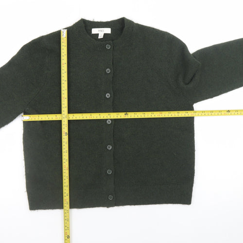 Marks and Spencer Women Green Medium Crew Neck Button Cardigan