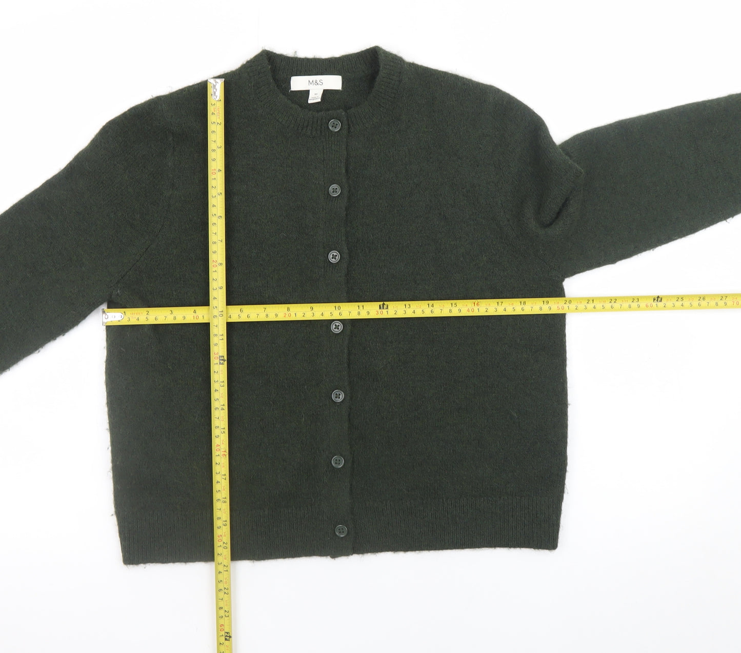 Marks and Spencer Women Green Medium Crew Neck Button Cardigan