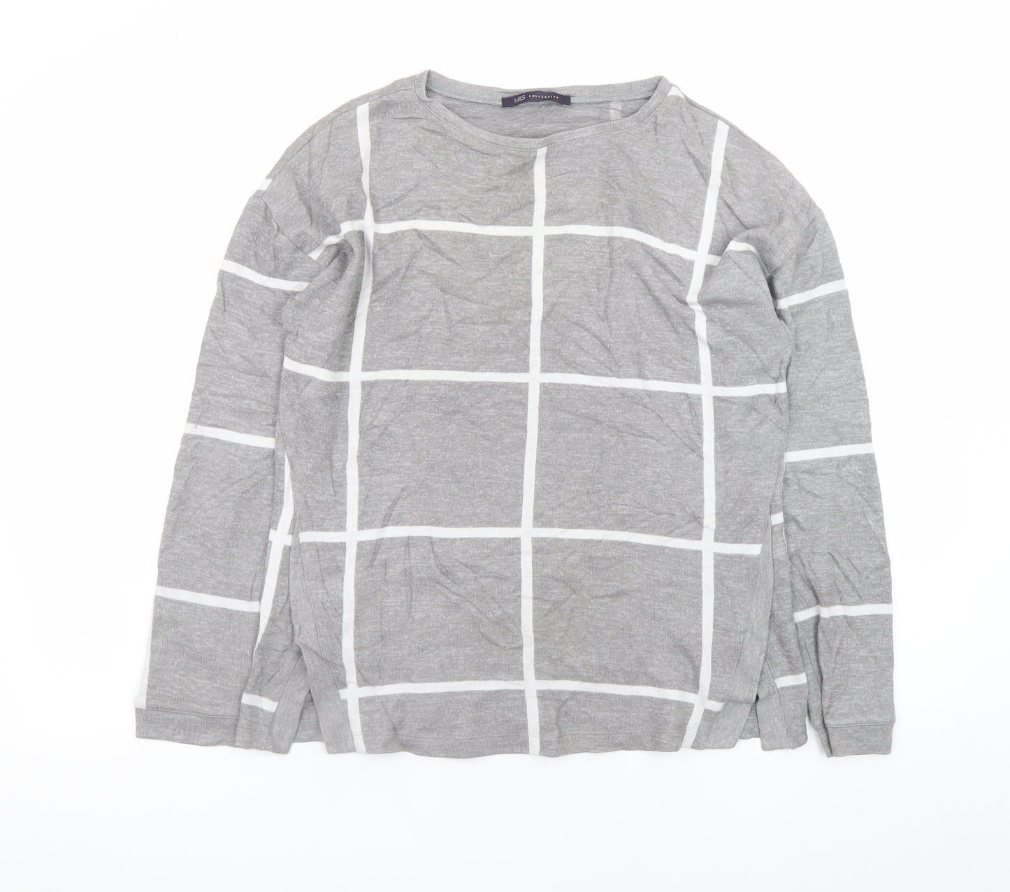 Marks and Spencer Womens Grey Check Pullover Sweatshirt Size 10