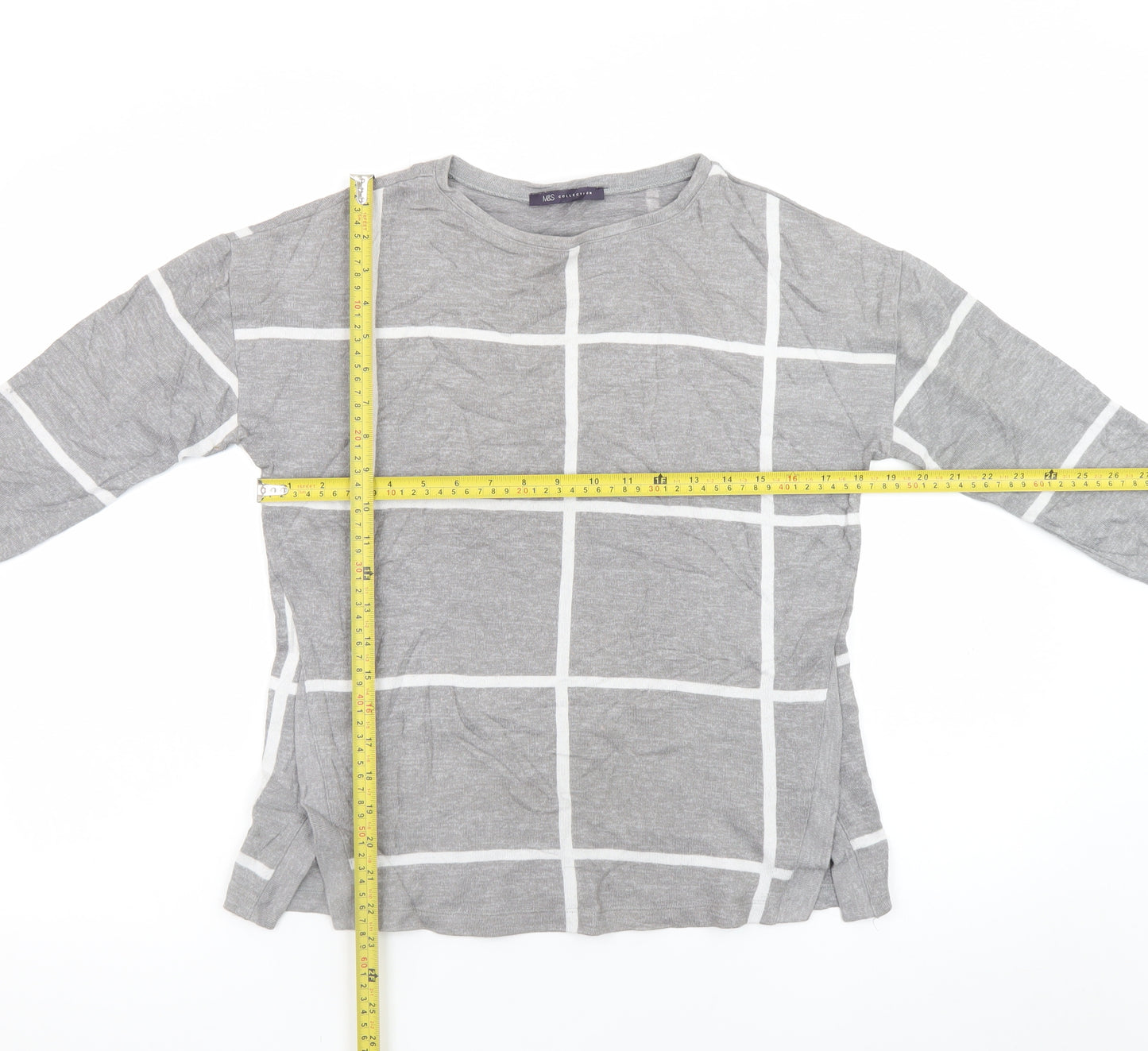 Marks and Spencer Womens Grey Check Pullover Sweatshirt Size 10