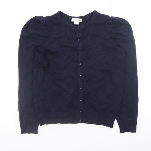 Monsoon Women's Blue Crew Neck Puff Sleeve Knit Cardigan Size 10