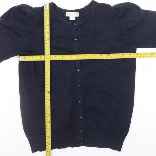 Monsoon Women's Blue Crew Neck Puff Sleeve Knit Cardigan Size 10