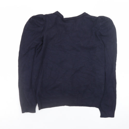 Monsoon Women's Blue Crew Neck Puff Sleeve Knit Cardigan Size 10
