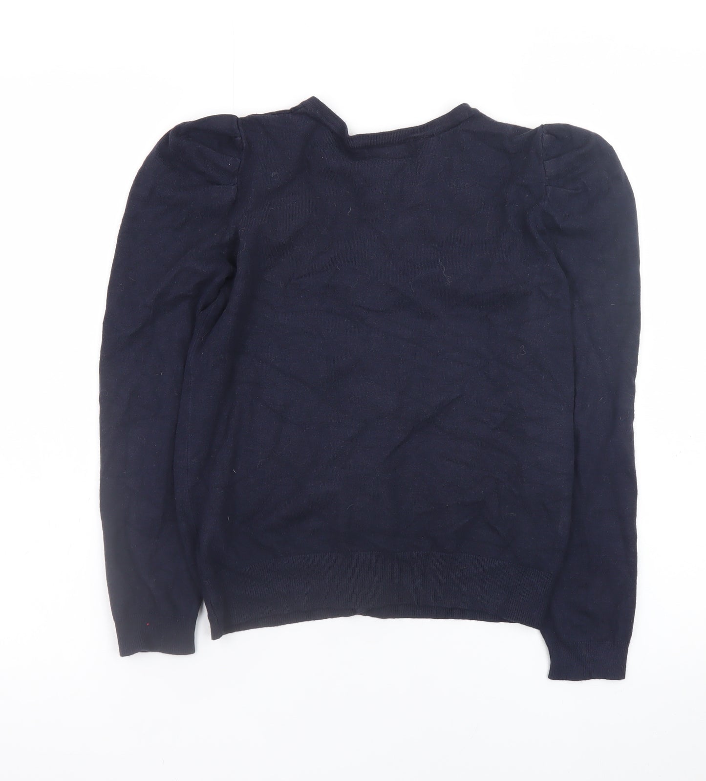 Monsoon Women's Blue Crew Neck Puff Sleeve Knit Cardigan Size 10