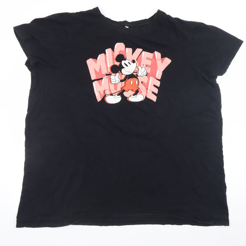 Primark Women Black Mickey Mouse T-Shirt 2XL Short Sleeve Cotton